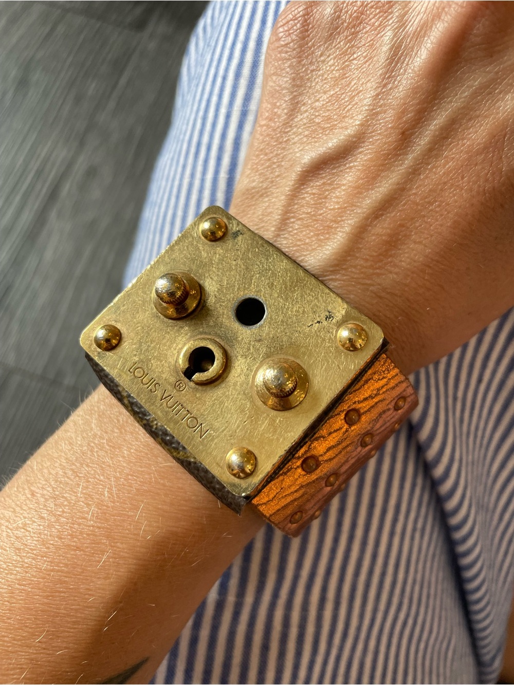Louis Vuitton Gold-Tone Padlock Statement Bracelet in Brown